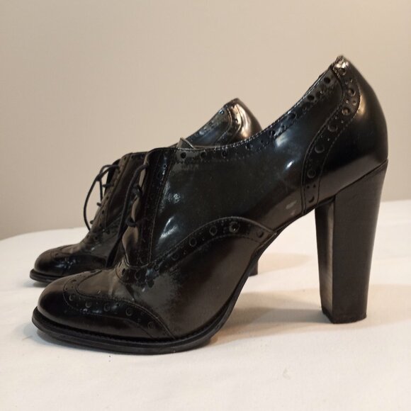 DUNE LONDON BLACK LEATHER LACE UP PUMP OXFORD HEEL WOMEN SIZE 41 - Picture 3 of 9